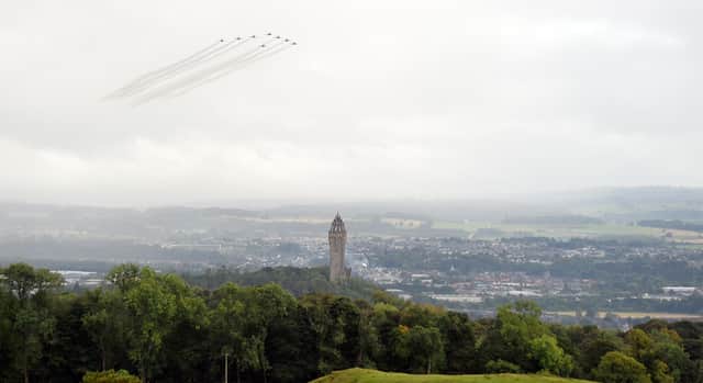 The famous Red Arrows performed a flypast for the Wallace Monument on Saturday.  (Pic: Jim Mailer)