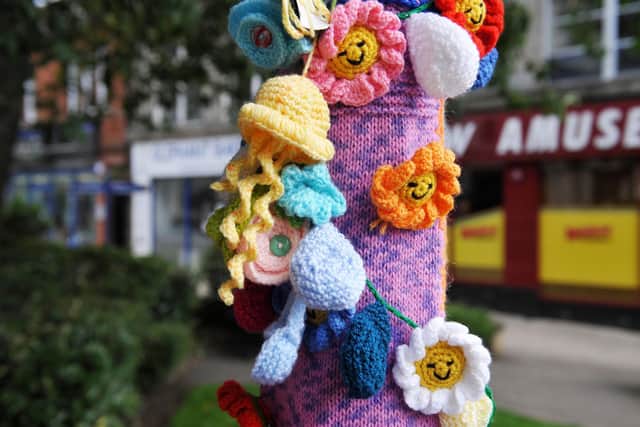 Falkirk Yarn-bombers put a great deal of effort into brightening up the town's bandstand. Picture: Michael Gillen.