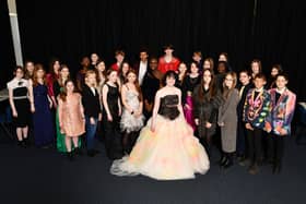 Larbert High pupils in their upcycled clothes ahead of the fashion show in aid of Strathcarron Hospice this weekend.  Pic: Michael Gillen