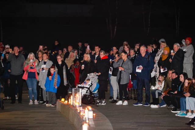 Families gathered at The Kelpies for a Baby Loss Awareness Day candle-lighting service in 2021. Pic: Scott Louden