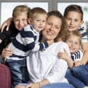 Lynsey Ritchie at home with her boys Odhran, three, Darragh, five, Brodie, seven, and Cailean, nine