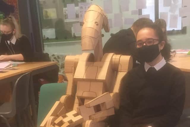 Grangemouth High School pupil Sophie Golding has created a B1 Battle Droid from Star Wars Episodes I, II and III from nothing other than spare cardboard