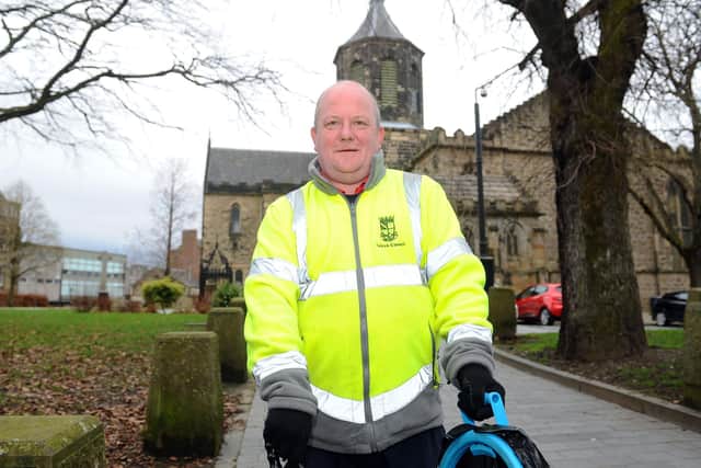 Falkirk Council street cleaner Willie Marshall was praised for passing on anecdotes about Trinity Church to local parents and pupils. (Picture Michael Gillen)