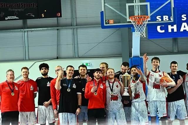 John Bunyan (1st left) with the triumphant Falkirk Fury squad (Pic by Basketball Scotland)