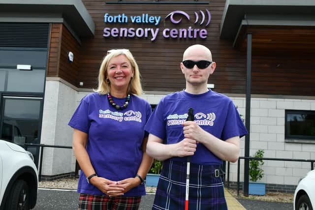 Jacquie Winning, CEO, and David Black, centre cook, are  taking part in the 15 mile long Edinburgh Kiltwalk to raise funds for Forth Valley Sensory Centre. Pic: Michael Gillen