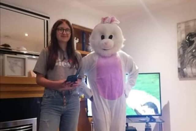 Iona Gillies and her seasonal bunny pal are gearing up for this year's Inchyra Park Easter egg hunt