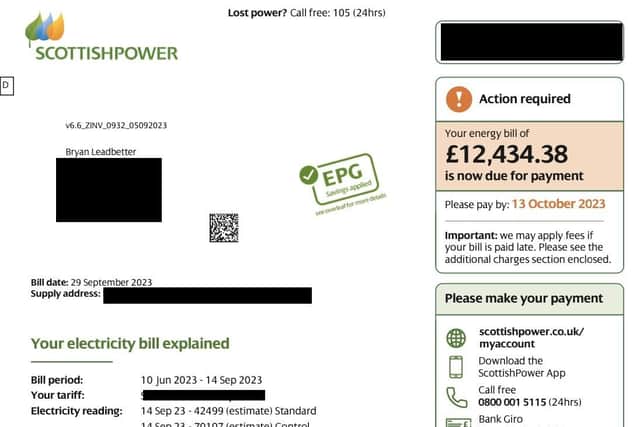 Scottish Power demand for £12,000 from Bryan Leadbetter. Picture: Contributed