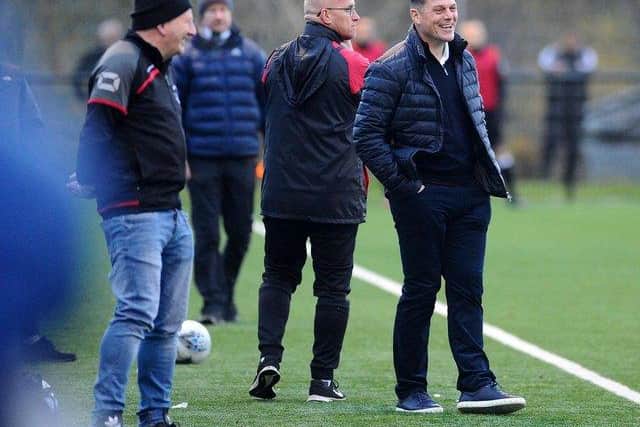 Dunipace boss Danny Smith with assistant Alan Moffat (Pic: Michael Gillen)