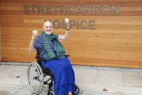 Scotland fan Willie Thomson died peacefully at Strathcarron Hospice on December 10. He was photographed by staff in November sharing his delight in the wake of Scotland's Euro 2020 play-off win versus Serbia. Contributed.