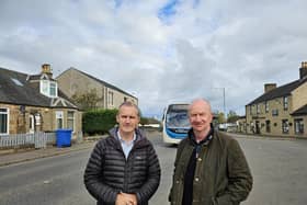 Falkirk West MSP Michael Matheson and Falkirk councillor Paul Garner have raised concerns over speeding motorists in Longcroft. Pic: Contributed