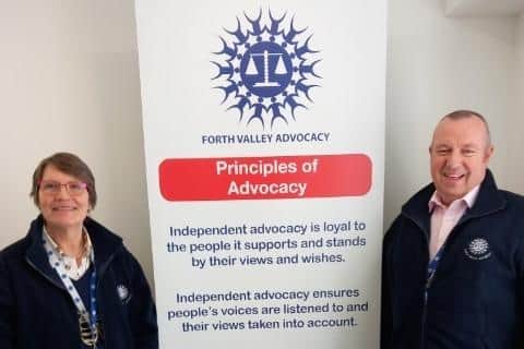 Staff members Harriet Fishley and Gordon Fisher promoting the work of Forth Valley Advocacy