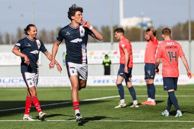 Falkirk's Barney Stewart celebrates after scoring to make it 5-0 (Photo by Roddy Scott / SNS Group)