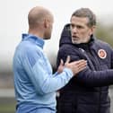 Stenhousemuir boss Gary Naysmith talks with assistant Brown Ferguson on the touchline (Picture: Alan Murray)