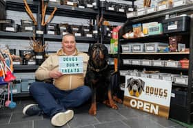 Doug Pitcaithly and his four legged pal celebrate Doug's Dug Treats big win at the recent SME News British Made Awards
(Picture: Mark Ferguson)