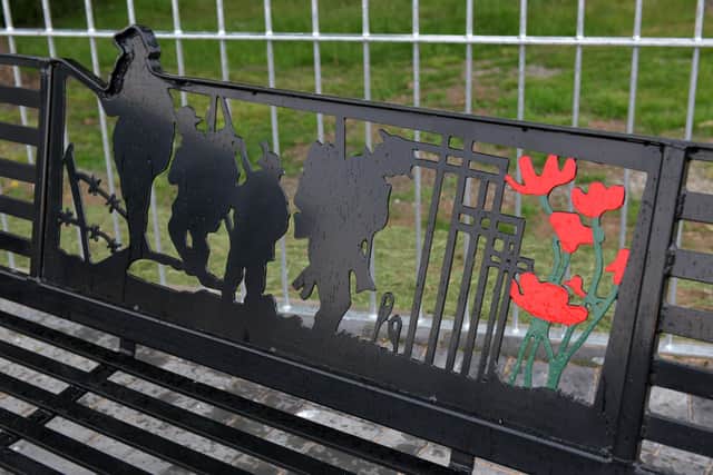 Commemorative benches have been installed at the site of the new Carronshore war memorial. Picture: Michael Gillen.