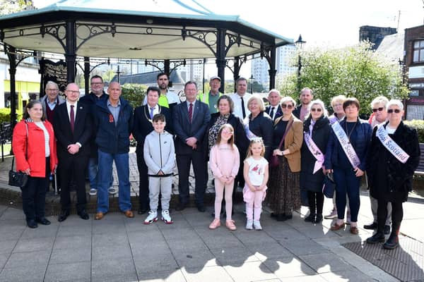 The International Workers Memorial Day ceremony took place at the bandstand at the east end of Falkirk's High Street on Saturday. Pic: Michael Gillen