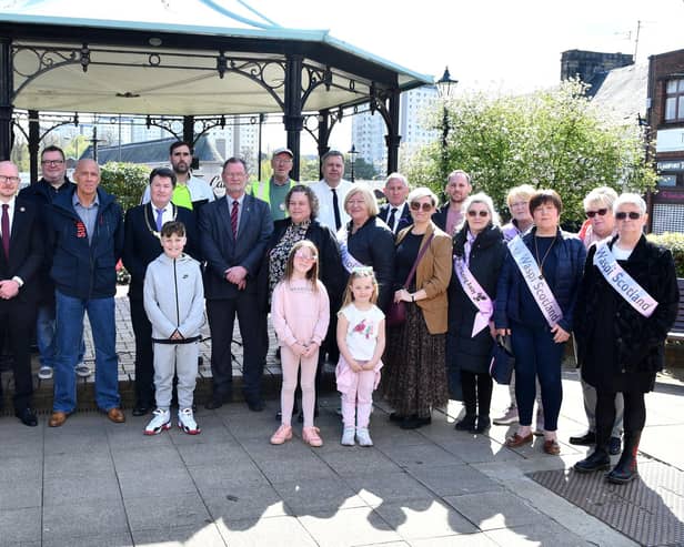 The International Workers Memorial Day ceremony took place at the bandstand at the east end of Falkirk's High Street on Saturday. Pic: Michael Gillen