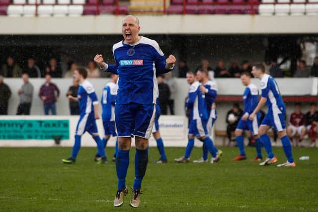 BU ace Michael Gemmell celebrates a derby win over Linlithgow Rose back in 2017 (Photo: Scott Louden)