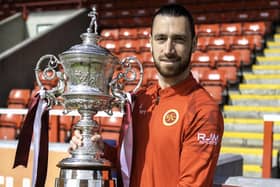 Stenhousemuir captain Gregor Buchanan with the Stirlingshire Cup trophy (Photo: Submitted by Stenhousemuir FC)