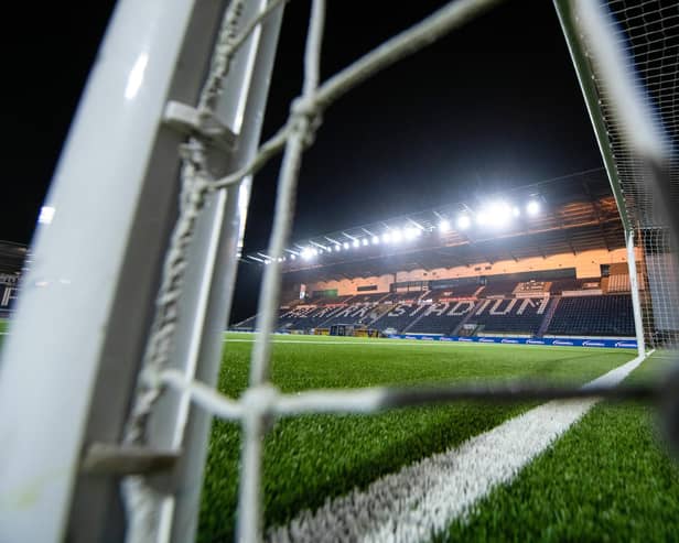 FALKIRK, SCOTLAND - JANUARY 31: A general stadium view before a William Hill Championship match between Falkirk and Livingston at The Falkirk Stadium, on January 31, 2025, in Falkirk, Scotland, (Photo by Sammy Turner / SNS Group)