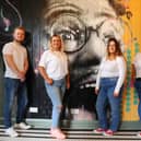 Sal's staff Blair Nisbet, supervisor; Indiana Aitken, manager; Chelsea MacDonald, assistant manager; and Leda Sweeney, head cook. Mural by Michael Corr. Picture: Michael Gillen.