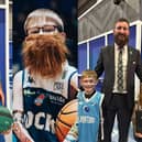Left, Max Philliban, 10, and brother Connor, six, pictured with head coach Gareth Murray; centre Max dressed as the head coach and right; Max and his friend Jake Ritchie pictured with head coach Gareth Murray while dressed as him.  (pic: contributed)
