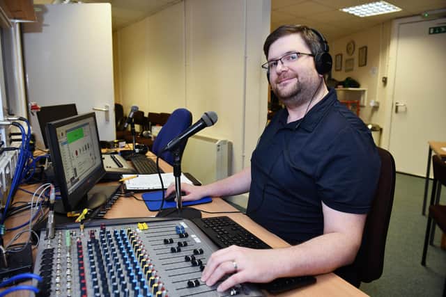Duncan McVicar, Newsline committee member, helps to produce its weekly recordings. Picture: Michael Gillen.