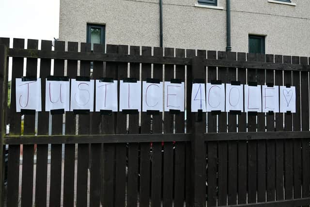 Justice4Cole posters are appearing across the district. Pic: Michael Gillen