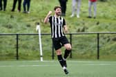31-12-2022. Picture Michael Gillen. DENNY. Westfield Park. Dunipace v Camelon, East of Scotland First Division. Dunipace goal, David Morrison 6.
