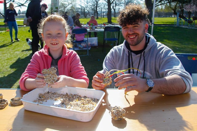 Jonathan, from Zetland Park Regeneration Project, is pictured making birdfeeders with eight-year-old Abi from Grangemouth.