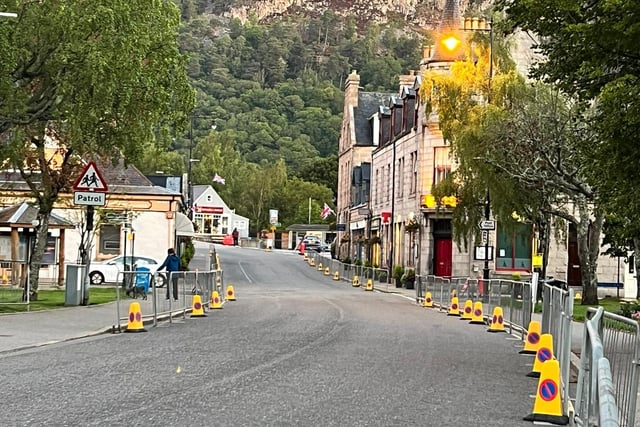 The scene in Ballater this morning as the town prepares for crowds to witness the Queen's cortege leave for Holyrood Palace.