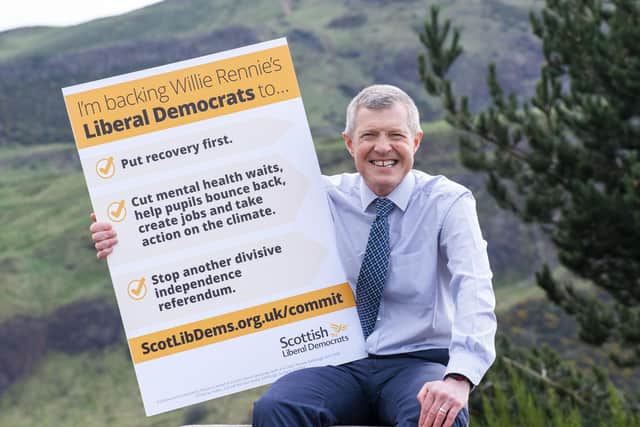 Scottish Liberal Democrat Leader Willie Rennie unveils his commitment card ahead of the first TV debate. (Pic: Lisa Ferguson)
Scottish Liberal Democrat Leader Willie Rennie unveils his commitment card ahead of the first TV debate.
Scottish Liberal Democrat Leader Willie Rennie unveils his commitment card ahead of the first TV debate.