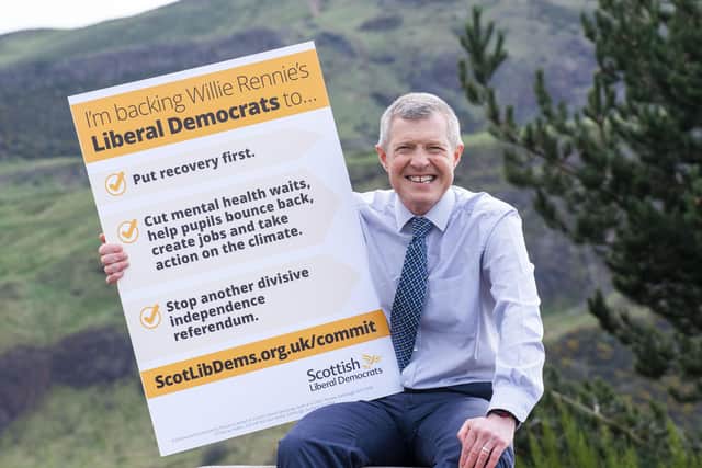 Scottish Liberal Democrat Leader Willie Rennie unveils his commitment card ahead of the first TV debate. (Pic: Lisa Ferguson)





Scottish Liberal Democrat Leader Willie Rennie unveils his commitment card ahead of the first TV debate.







Scottish Liberal Democrat Leader Willie Rennie unveils his commitment card ahead of the first TV debate.