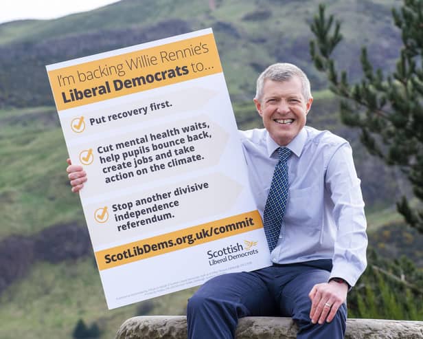 Scottish Liberal Democrat Leader Willie Rennie unveils his commitment card ahead of the first TV debate. (Pic: Lisa Ferguson)





Scottish Liberal Democrat Leader Willie Rennie unveils his commitment card ahead of the first TV debate.







Scottish Liberal Democrat Leader Willie Rennie unveils his commitment card ahead of the first TV debate.