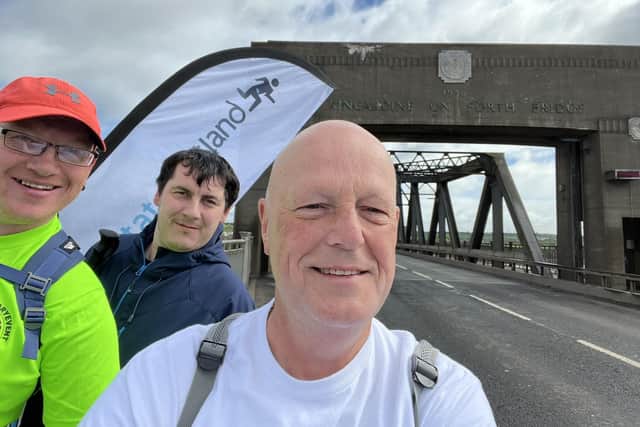 Derek Robertson crosses Kincardine Bridge during his 150 mile trek for Prostate Scotland (Picture: Submitted)
