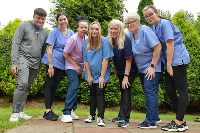 Carrondale Care Home daredevils Logan Simpson, Denise Muir, Sue Barry, Eve Wilson, Lindsey McFarlane, Tracy Armstrong and Courtney Lees will be part of the teams taking part in skydiving and abseiling activities in coming weeks
(Picture: Michael Gillen, National World)