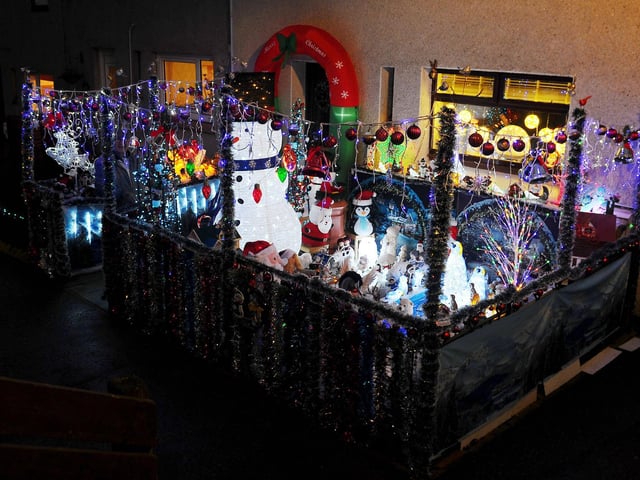 Bo'ness, George Barnett has decorated his home and garden with an array of Christmas decorations and Christmas lights, 2020.