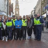 Police and partners join Falkirk town centre retailers in the launch of Operation Christmas. Pic: Scott Louden