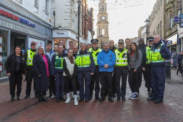 Police and partners join Falkirk town centre retailers in the launch of Operation Christmas. Pic: Scott Louden