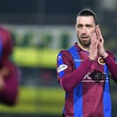Gregor Buchanan at the end of the game last Saturday - the veteran centre-back has penned a new deal at Stenny (Photo: Michael Gillen)