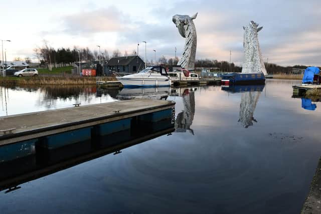 Oil and diesel have leaked into the water next to the Kelpies. Pic: Michael Gilllen