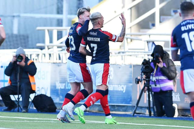 23-03-2024. Picture Michael Gillen. FALKIRK. Falkirk Stadium. Falkirk FC v Edinburgh City FC. Season 2023 - 2024. Matchday 30. SPFL cinch League One. Fourth goal Falkirk, Callumn Morrison 7.