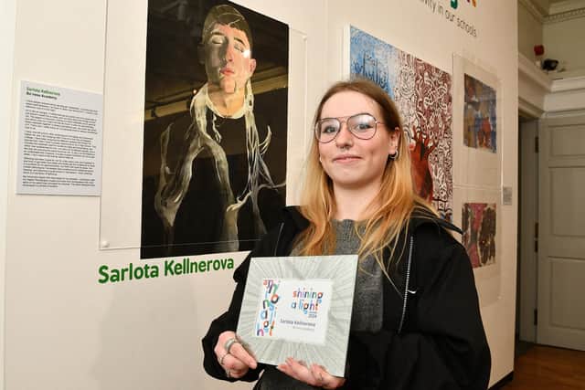 Third prize winner Sarlota Kellnerova with her portrait of a friend. Pic: Michael Gillen