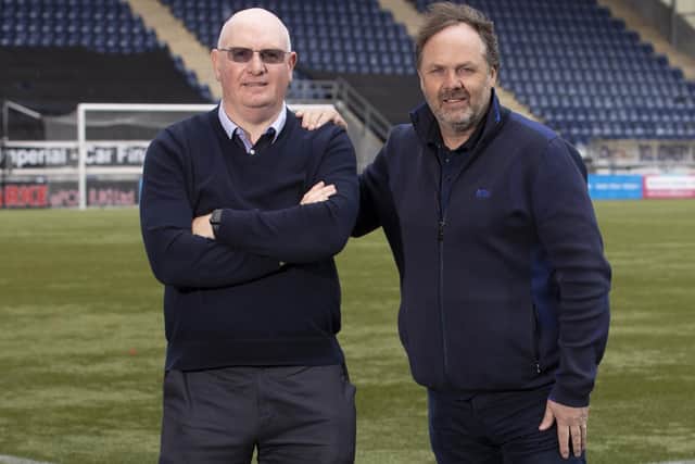 John McGlynn, left, with Falkirk assistant manager Paul Smith at their new home ground (Photo by Alan Harvey/SNS Group)