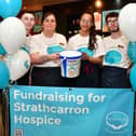 The team at Costa Coffee in Central Retail Park were fundraising for Strathcarron at the weekend.  Pictured from left, Jack Waddell, trainee manager; Dana Beveridge, barista maestro; Rachel Morton, barista and Kyle Chrysanthous, barista maestro.  (Picture: Michael Gillen)