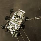 NASA handout photo of the Mars Perseverance rover moments before it touched down on the red planet.