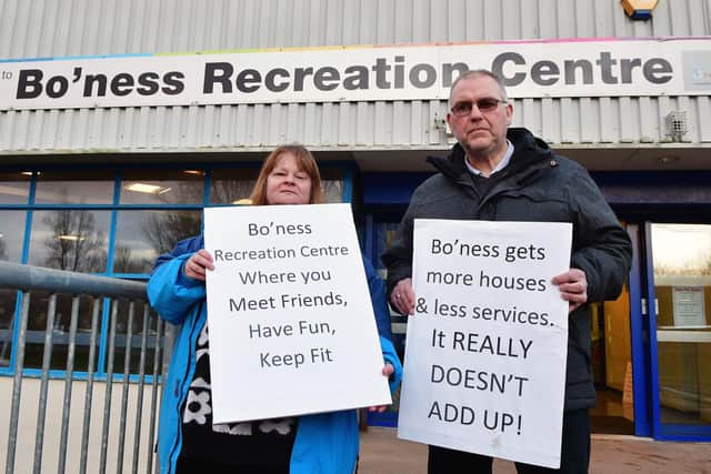 Councillors Ann Ritchie and David Aitchison backing the campaign to safeguard the sports centre. Pics: Michael Gillen