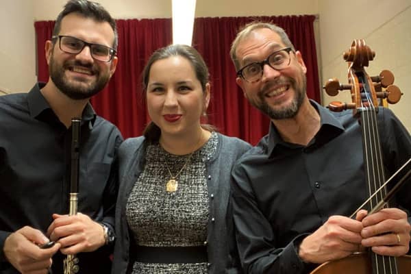 The Mendelssohn Trio:  From left, Nikola Kyosev, Silviya Mihaylova and Josip Petrac, who will be playing at Falkirk Trinity Church on Friday, May 3 at 7.30pm
