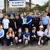 St Joseph's and Antonine Primary schools join together to campaign against dog fouling. Pic Michael Gillen