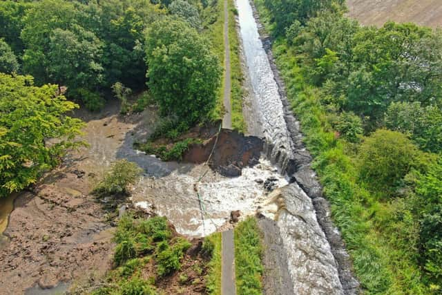 An aerial view of the 30m wide breach.  (Pics: Scottish Canals.  Video: Catherine Topley)